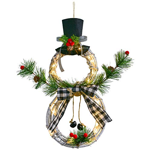 Artiflr 16 x 8 Inch Lighted Christmas Wreath Decoration, Grapevine Wreath with Hat and Bow Snowman Shape Wreath for Front Door Home Wall Decor (White) | The Storepaperoomates Retail Market - Fast Affordable Shopping