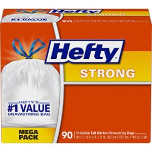 Hefty Strong Tall Kitchen Trash Bags, Unscented, 13 Gallon, 90 Count