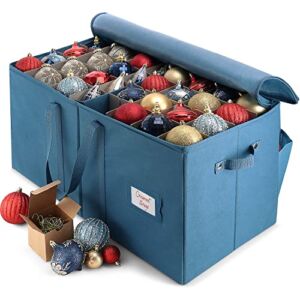 Large Christmas Ornament Storage Box With Adjustable Dividers – Ornament Storage Container For 128 Holiday Ornaments or Decorations – By Hearth & Harbor