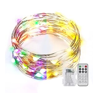 Ariceleo 1 Pack Warm White & Multi-Color Battery Operated String Lights, 5M/16.4ft. 50 LEDs Remote Control Timer 12 Modes Optional Twinkle Battery Powered Fairy Lights Sliver Wire Firefly Lights