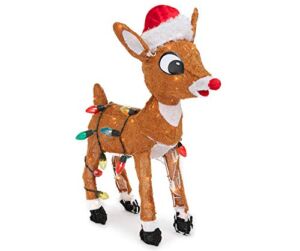 24″ Winter Wonder Lane Adorable LED Light-Up Rudolph The Red-Nosed Reindeer Blinking Nose 3-D Sculpture Christmas Seasonal Holiday Decoration