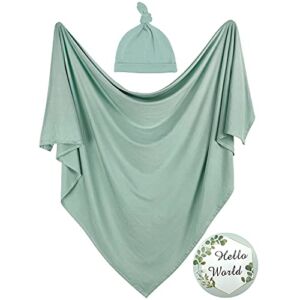 OWLOWLA Swaddle Blanket and Hat Set Newborn Swaddle Wrap Baby Receiving Blanket for Baby Boys Girls(Sage)