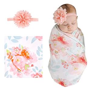 Muratomedo Newborn Baby Blanket Baby Receive Blanket Swaddling Blanket Printed Baby Swaddle Receive Blanket (Red Rose)