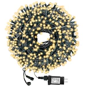 Decute 300LED Christmas String Lights Outdoor Waterproof 105FT UL Certified with End-to-End Plug 8 Modes, Warm White Indoor Starry Fairy Lights for Christmas Tree Patio Garden Wedding Party Decor