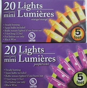Purple and Orange Halloween Mini Lights Bundle – 2 Item: Purple Mini Lights and Orange Mini Lights by Greenbrier