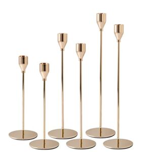 French Honey Gold Candlestick Holders, Set of 6 Tall Taper Candle Holder fit 3/4 inch Thick Pillar Candles, Elegant Decor for Dining, Date, Party, Festival, Table Fitting. Various Color & Sets Choices
