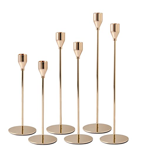 French Honey Gold Candlestick Holders, Set of 6 Tall Taper Candle Holder fit 3/4 inch Thick Pillar Candles, Elegant Decor for Dining, Date, Party, Festival, Table Fitting. Various Color & Sets Choices | The Storepaperoomates Retail Market - Fast Affordable Shopping