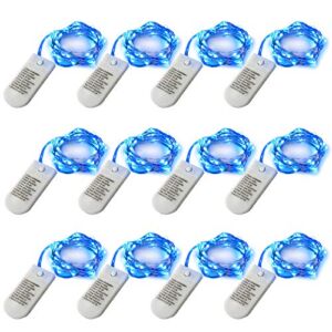 12 Pack Fairy Lights Battery Operated with Timer 6.5feet Silver Wire 20 LEDs Waterproof 8 Modes Twinkle Lights for Garden Bedroom Wedding Christmas Party Mason Jar Decor Celebration Lighting (Blue)