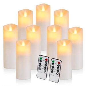 Flameless Candles Flickering Exquisite Frosted Plastic Candles Battery Operated Candles Outdoor Heat Resistant Include Realistic Dancing LED Flames and 10-Key Remote Control with 24-Hour Timer