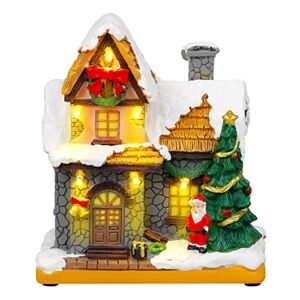RUODON Christmas Village Santa House Winter Snow Christmas Scene Village Houses with LED Light for Christmas Indoor Decorations and Christmas Village Display