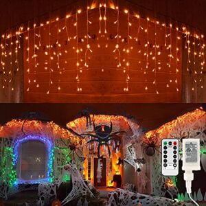 Brizled Halloween Icicle Lights, 29ft 360 LED Orange Icicle Lights, 8 Modes Halloween Orange Lights with 60 Drops, Connectable Clear Icicle Lights with Remote for Indoor Outdoor Halloween Xmas Holiday