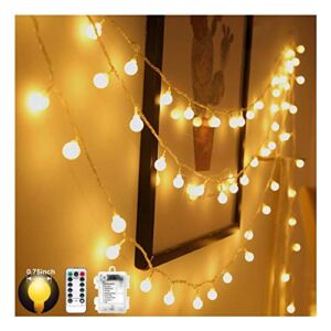 YoTelim Globe String Lights Battery Operated Warm White ，Water Proof 1 Pack 33FT 80 LED Globe Fairy String Light 8 Modes with Remote Control , for Home, Party, Christmas, Wedding, Garden Decoration