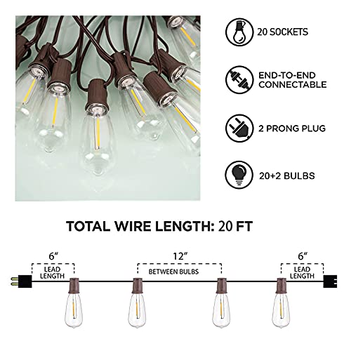 Afirst LED Outdoor String Lights – Patio Lights 20FT with 22 Bulbs Shatterproof Waterproof Edison String Lights for Party Wedding Backyard Indoor | The Storepaperoomates Retail Market - Fast Affordable Shopping