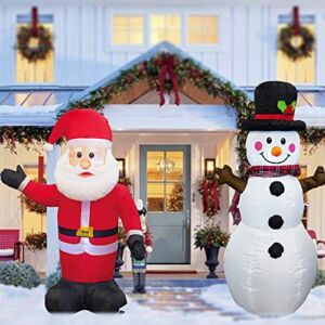 FUNPENY 4 FT Set of 2 Christmas Inflatable Santa Claus with Snowman, Indoor Outdoor Inflatable Christmas Decorations with Built-in LEDs, Christmas Blow up Decor for Yard Lawn Patio Garden Party