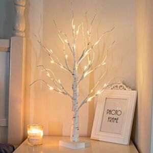 PEIDUO 24” 2FT 24LT Lighted Birch Tree Battery Powered Timer Warm White LED Artificial Branch Tree for Home Party Festival Wedding Decor, 2FT Table Tree Lamp