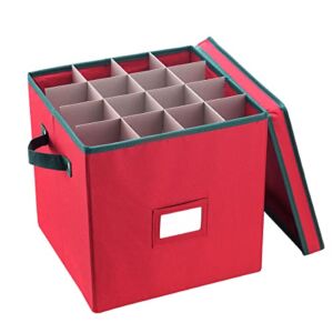 Elf Stor Christmas Adjustable Dividers and Lid Ornaments Storage Box, Red