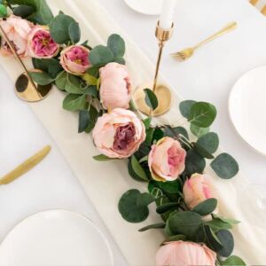 Veryhome 2pcs Artificial Flowers Garland Eucalyptus Garland Peonies Artificial Flowers Faux Flower Vines for Bedroom Room Decor Wall Hanging Plant for Wedding Arch Party Decor (Vintage Pink)