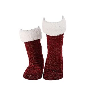 THE COMFY® Slipper Socks | Women’s Soft, Cozy Socks with Non-Skid Sole | Crimson with Gold Chenille Exterior and Sherpa Lining | 100% Polyester