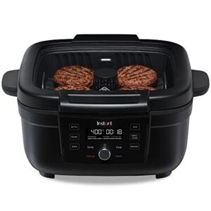 Instant 6-in-1 Indoor Grill and Air Fryer with Bake, Roast Reheat & Dehydrate, From the Makers of Instant Pot, with Odor-Reducing Filter, Clear Cooking Window, and Removable Lid for Easy Cleaning