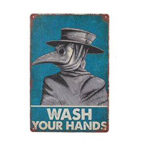 Tzhome Vintage tin Sign,Wash Your Hand Plague Doctor Wall Art Plague Doctor Art Print Plague Doctor Wall Decor,Home Decor/Lover Gifts/Wall Decor/Guest Wall Decor Art Sign8 X 12″ Inches