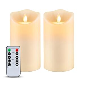 5plots 6” x 3.25” Waterproof Outdoor Flameless Candles, LED Pillar Candles, Moving Flame Candles with Timers and Remote, Battery Operated Plastic Candles, Set of 2