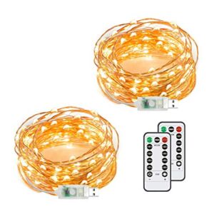 Chalpr USB Fairy String Lights, 2 Pack 50 LED 16.4Ft Led String Lights, Warm White Firefly USB Plug in Starry Lights with Remote,Waterproof Copper Wire Decorative Fairy Lights for Valentine’s Day