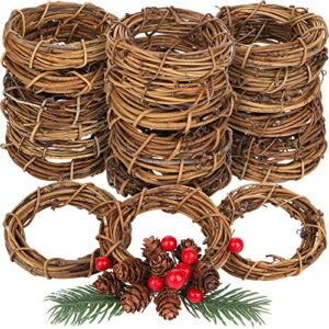 Ruisita 24 Pieces Grapevine Wreaths Vine Branch Wreath Natural Christmas Rattan Wreath Garland Decoration for Christmas Holiday Craft or Wedding Supplies, 4 Inch