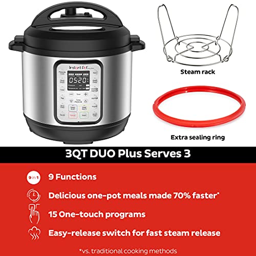 Instant Pot Duo Plus 9-in-1 Electric Pressure Cooker, Slow Cooker, Rice Cooker, Steamer, Sauté, Yogurt Maker, Warmer & Sterilizer, Includes App With Over 800 Recipes, Stainless Steel, 3 Quart | The Storepaperoomates Retail Market - Fast Affordable Shopping