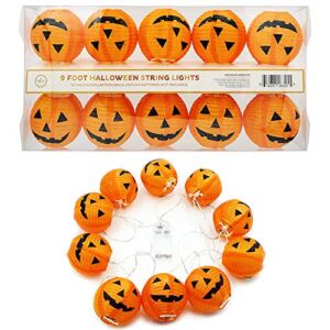 Halloween Decorations Jack-O-Lantern 10 LED Battery Powered 3″ Orange Pumpkin Mini Round Lantern String Lights (Spooky Pumpkins)
