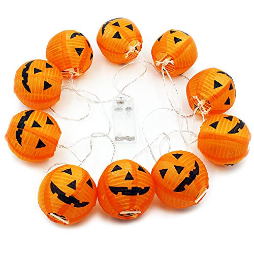 Halloween Decorations Jack-O-Lantern 10 LED Battery Powered 3″ Orange Pumpkin Mini Round Lantern String Lights (Spooky Pumpkins) | The Storepaperoomates Retail Market - Fast Affordable Shopping