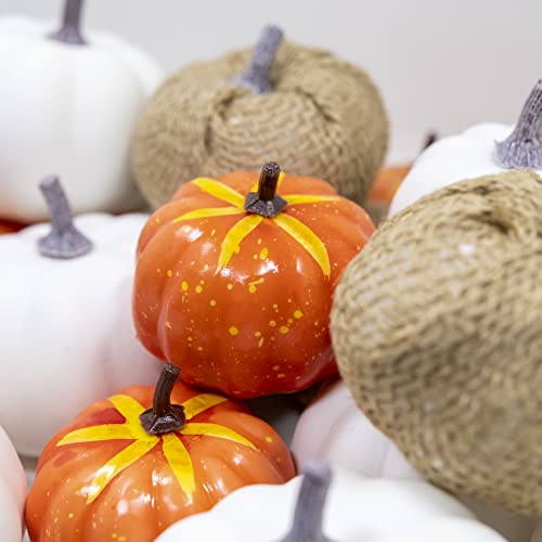 WangLaap 26 Pcs Artificial Pumpkins Middle Small Size Mixed Style Assorted Pumpkins Set Fake White Orange and Burlap Pumpkins Bulk for Halloween Party Fall Home Decor (Mixed 26Pcs) | The Storepaperoomates Retail Market - Fast Affordable Shopping