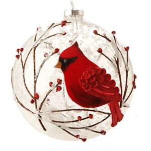Snowy Red Cardinal & Branches Glass Ball Christmas Tree Ornament, 5 Inches by RAZ Imports