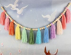 Cotton Tassel Garland Pastel Banner, Colorful Party Backdrop Decorative Wall Hangings Llama Decorations for Bedroom,Nursery Dorm Room,Birthday,Baby Shower, Girls Boho Home Decor Gift (Light 1 Pack)