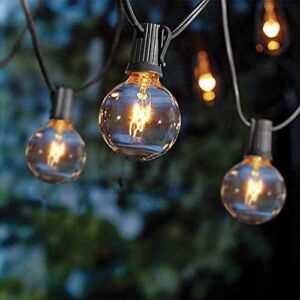 G40 Outdoor Globe String Lights, 25Ft Hanging Patio Lights with 27 Incandescent Bulbs (2 Spare), Connectable Backyard Lights UL Listed for Indoor Outdoor Bistro Wedding Decor, E12 Base, 5W-Black Wire