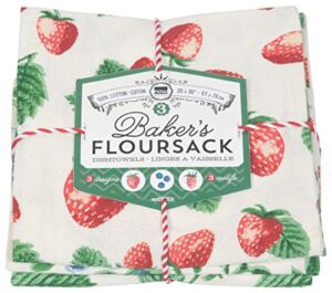 Now Designs Berry Patch Cotton Floursack Kitchen Dish Towels 20 x 30in, Set of 3