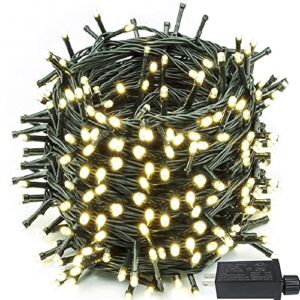 (Memory Function & Timer) 82FT 200 LED Christmas String Lights Indoor/Outdoor, 8 Lighting Modes Christmas Tree Lights on Green Wire (Warm White)