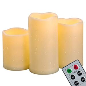3PCS 4″5″6″ Outdoor Waterproof LED Pillar Candles with Remote & Timer/Large Battery Operated Flickering Flameless Plastic Fake Candles for Outside Patio Decorative Hanging Lantern Home Decor