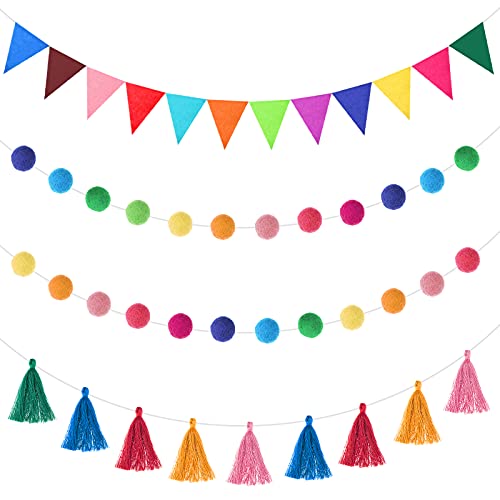 Rainbow Felt Fabric Garland Set 9.8 Feet Rainbow Pom Pom Garland Colorful Tassel for Classroom 3.6 Feet Felt Pennant Banner for Christmas Home Birthday Party Classroom (Classic Color) | The Storepaperoomates Retail Market - Fast Affordable Shopping