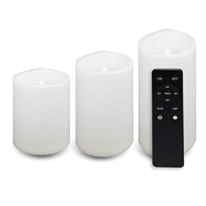 CANDLE CHOICE Waterproof Outdoor Battery Operated Flameless Candles with Remote Timer White Plastic Realistic Flickering Fake Electric LED Pillars for Lantern Garden Wedding Christmas Decorations 3PCS