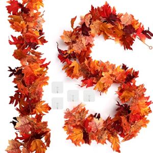 joyhalo 2 Pack Fall Garland – Fall Leaves Garland,Fall Leaf Garland,Autumn Maple Leaf Garland with Hooks Hanging Vine Outdoor Fall Decor for Porch Mantle Fireplace Front Door