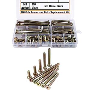 Crib Screws Bolts Replacement Hardware Parts Kit M6x75 65 55 50 35 20 16mm Crib Bolt Barrel Nut Compatible with Graco Benton Cribs Dream On Me Chelsea Carson Classic Synergy Cribs DaVinci Kalani Cribs
