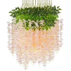 OWERPOG Artificial Wisteria Vine Flower, 43 inches for Wedding, Stage, Birthday, Hotel, Party, Background Indoor and Outdoor Decoration, UV Protection (Fruit Powder)