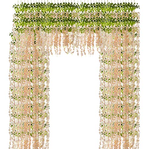OWERPOG Artificial Wisteria Vine Flower, 43 inches for Wedding, Stage, Birthday, Hotel, Party, Background Indoor and Outdoor Decoration, UV Protection (Fruit Powder) | The Storepaperoomates Retail Market - Fast Affordable Shopping