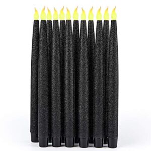 Furora LIGHTING Flameless Halloween Black Taper Candles with Timer, LED Black Taper Candles Battery Operated, Halloween Decor, 12 Pack (Batteries Included)
