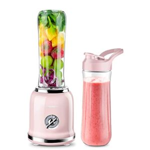 Personal Blender, REDMOND Powerful Smoothie Blender with 2 Portable Bottle 2 Speed Control & Pulse Function 6 Stainless Steel Blades, BPA Free (pink)