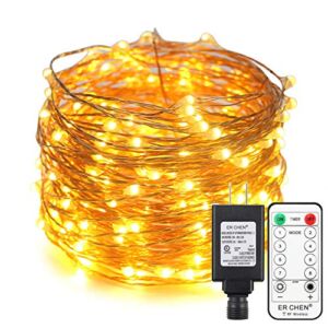 ER CHEN 66ft Led String Lights, 200 Led Fairy Starry Lights on 20M Copper Wire String Lights + 4.5V DC Power Adapter + RF Remote Control for Christmas (Warm White)