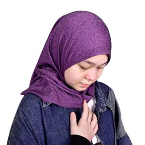 Mu Lan Legend Nur Denim Hijab | One Piece Instant Slip on Head Scarf | Lightweight Stretchy Soft Comfy Cover for Girls (Purple)