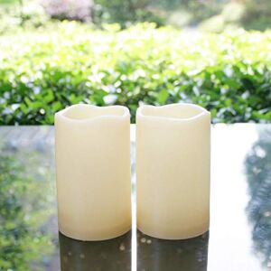 Flameless LED Candles Battery operated Outdoor Indoor Flickering Pillar Candles with Timer Water Resistant Long Lasting Candle Lights for Wedding Party Centerpiece Home Garden Decorations 3″x5″ 2-Pack