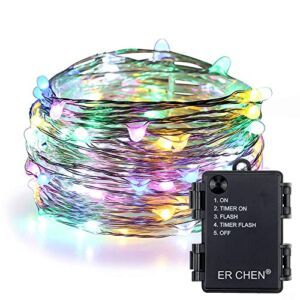 ER CHEN Battery Operated String Lights, 33ft/10M 100 LED Fairy Lights with Timer, Waterproof Silver Coated Copper Wire Christmas Lights for Bedroom Wedding Party (Multicolor)
