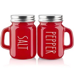 Red Salt and Pepper Shakers Set, ZOSUJO 4 oz Cute Modern Glass Christmas Red Shaker Sets with Stainless Steel Lids, Farmhouse Red Kitchen Decor and Accessories for Home Restaurants Weddings